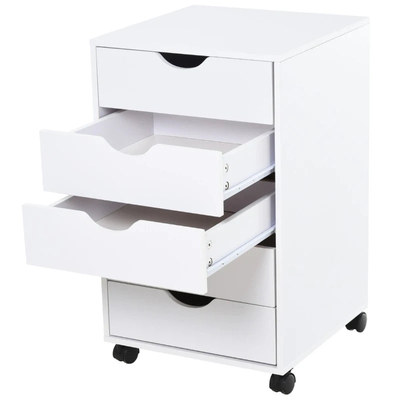 HOMCOM 5 Drawer File Cabinet Storage Organizer Filing Cabinet with Nordic Minimalist Modern Style & Wheels, White