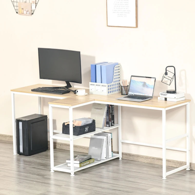 HOMCOM 83'' Two Person Desk w/ Storage Shelves, Computer Office Double Desk, Writing Table - Natural