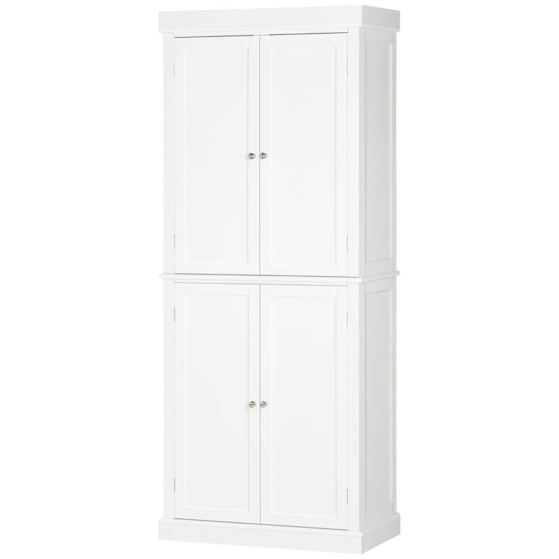 HOMCOM Freestanding Modern 4 Door Kitchen Pantry, Storage Cabinet Organizer with 6-Tier Shelves, and 4 Adjustable Shelves, White