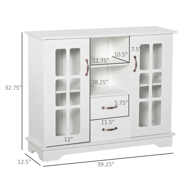 HOMCOM Sideboard Buffet Cabinet, Kitchen Cabinet, Coffee Bar Cabinet with 2 Framed Glass Doors, 2 Drawers and 2 Open Shelves for Living Room, White