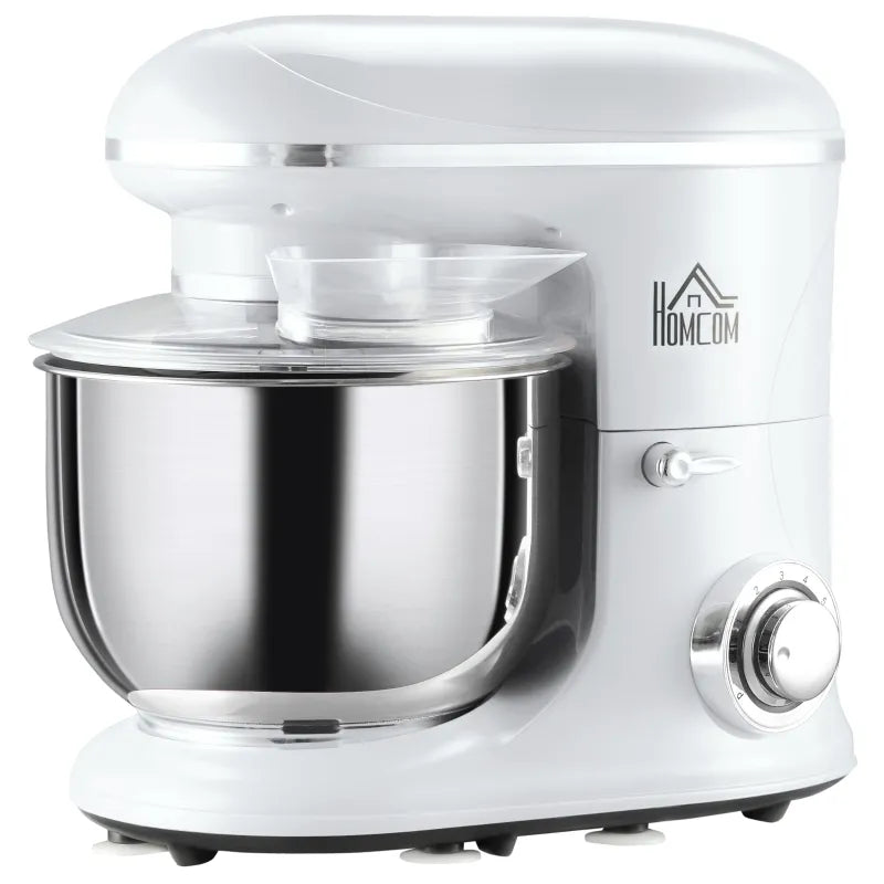 HOMCOM Stand Mixer with 6+1P Speed, 600W Tilt Head Kitchen Electric Mixer with 6 Qt Stainless Steel Mixing Bowl, Beater, Dough Hook and Splash Guard for Baking Bread, Cakes, and Cookies, Silver