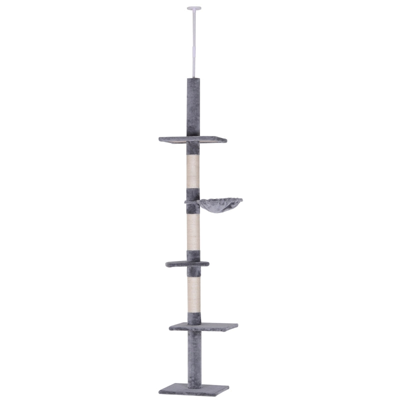 PawHut 9' Adjustable Height Floor-To-Ceiling Vertical Cat Tree - Beige and White