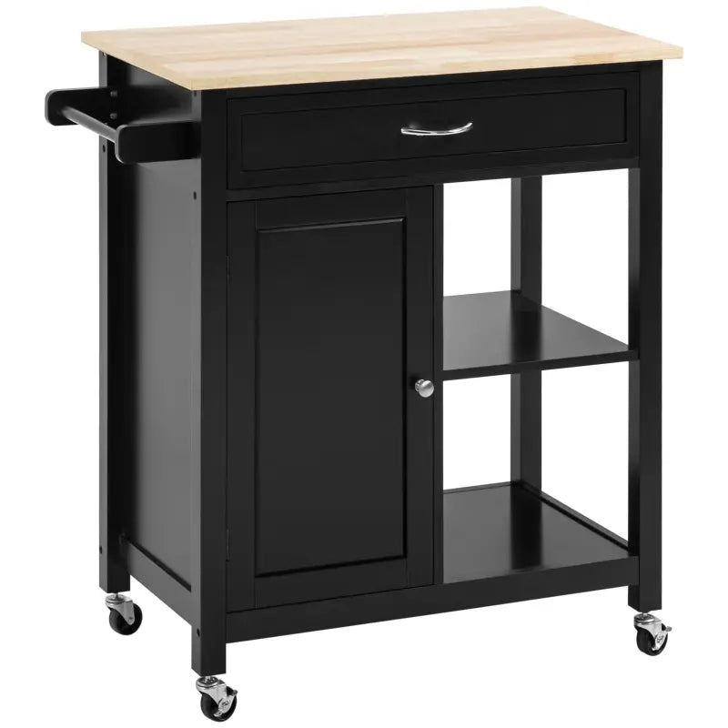 HOMCOM Kitchen Island Cart, Rolling Kitchen Island with Storage, Solid Wood Top, Drawer, for Dining Room, Gray