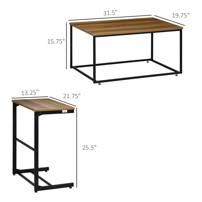 HOMCOM Industrial Style Nesting Tables Set of 2 w/ Metal Frame for Living Room
