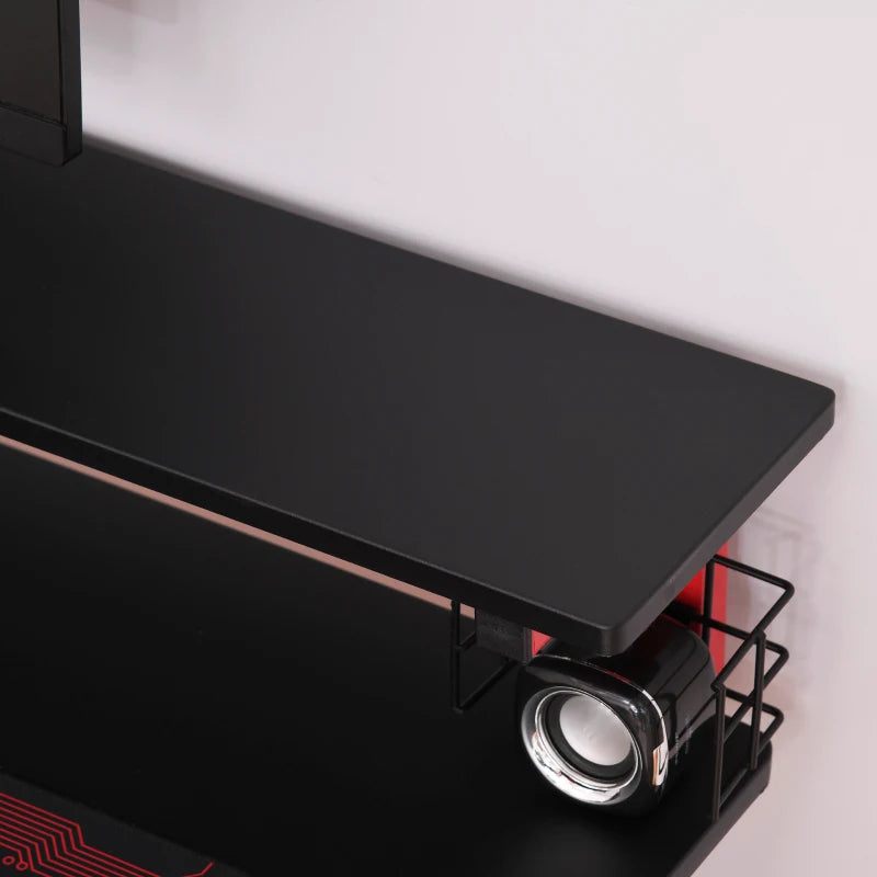 HOMCOM 47" Gaming Desk Computer Table for Home Office with Elevated Monitor Stand, Headphone Hook, Cup Holder, and Controller Rack, Red/Black
