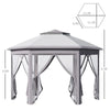Outsunny Pop Up Gazebo Tent Height Adjustable Canopy w/ Solar LED Light and Mesh Netting, Grey