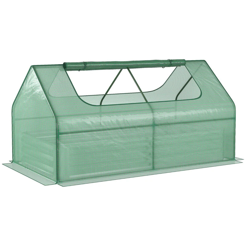 Outsunny Galvanized Raised Garden Bed with Mini Greenhouse Cover, Outdoor Metal Planter Box with 2 Roll-Up Windows for Growing Flowers, Fruits, Vegetables, and Herbs, 73" x 38" x 36", Green