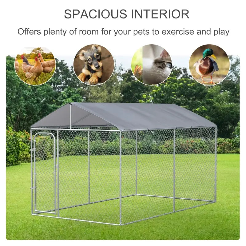 PawHut Dog Kennel Outdoor with Water-resistant Cover, Steel Exercise Pen with Galvanized Chain Link, Outside Pet Playpen with Secure Lock, 13' x 7.5' x 7.5'