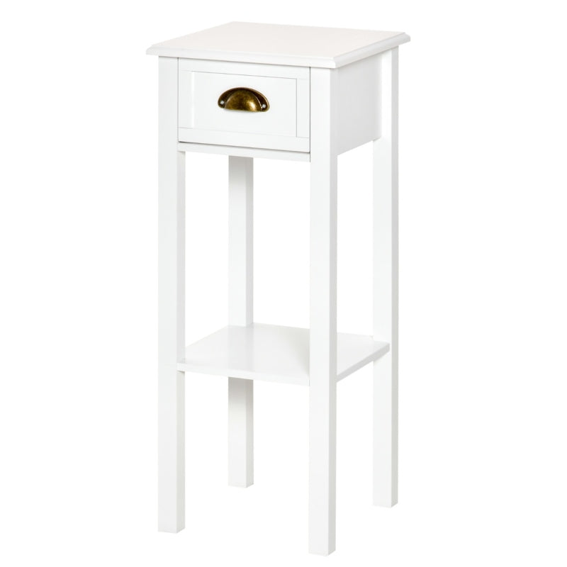 HOMCOM 2-Tier Side Table with Drawer, Narrow End Table with Bottom Shelf, for Living Room or Bedroom, White