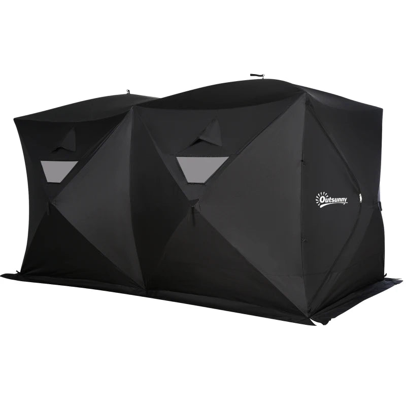 Outsunny Portable Ice Fishing 8-Person Tent Shelter with Ventilation Windows Air Breathers & Carry Bag Black