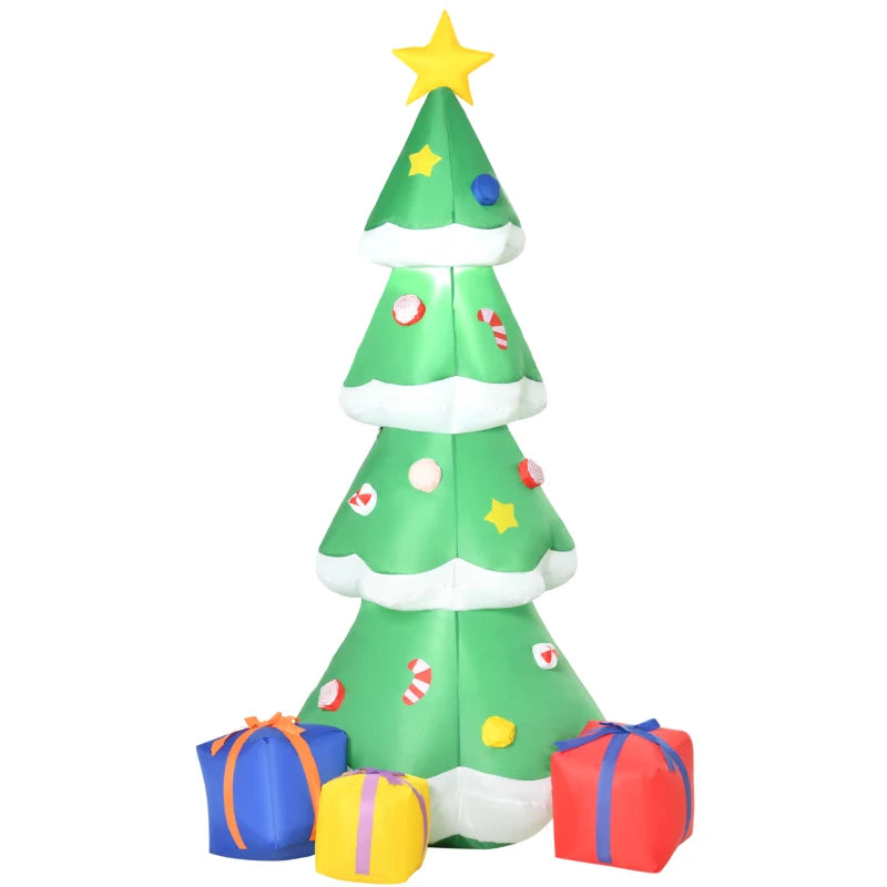 HOMCOM 6' Inflatable Air Blower LED Light Up Christmas Tree Decoration w/ Xmas Presents