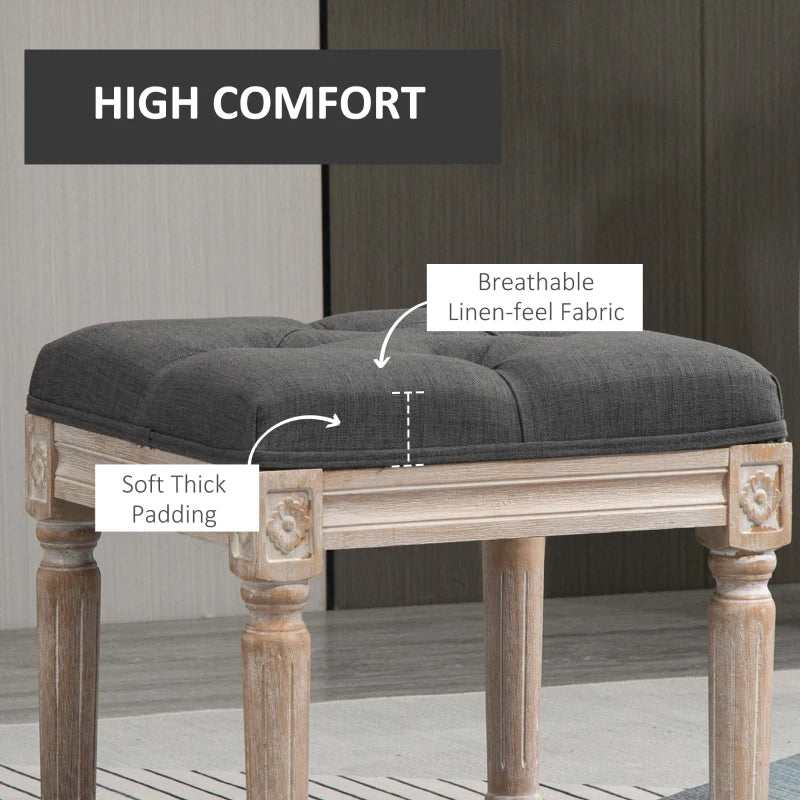 HOMCOM Ottoman Bench Vintage Footrest w/ Button Tufted Seat, Carved Wooden Legs, Grey