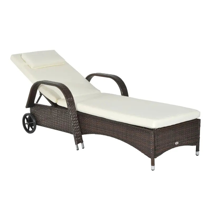 Outsunny Reclining Chaise Lounge Chair, Thickly Cushioned, Headrest, Armrests, Rolling Outdoor Plastic Rattan Sun Bathing Chair with Wheels for Poolside, Pool, Patio, Mixed Grey