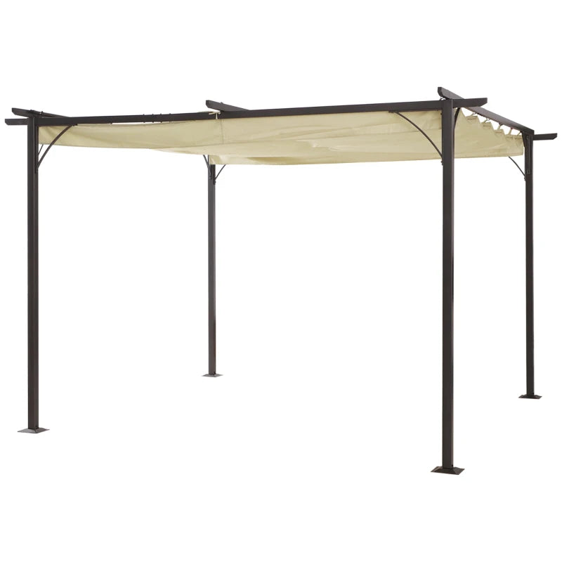 Outsunny 10' x 10' Outdoor Retractable Pergola Canopy, Metal Patio Shade Shelter for Backyard, Porch Party, Garden, Grill Gazebo, Beige