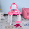 Qaba Kids Vanity Table and Stool, Beauty Pretend Play Set with Mirror, Lights, Sounds & Beauty Makeup Accessories for 3-Year-Olds, Pink