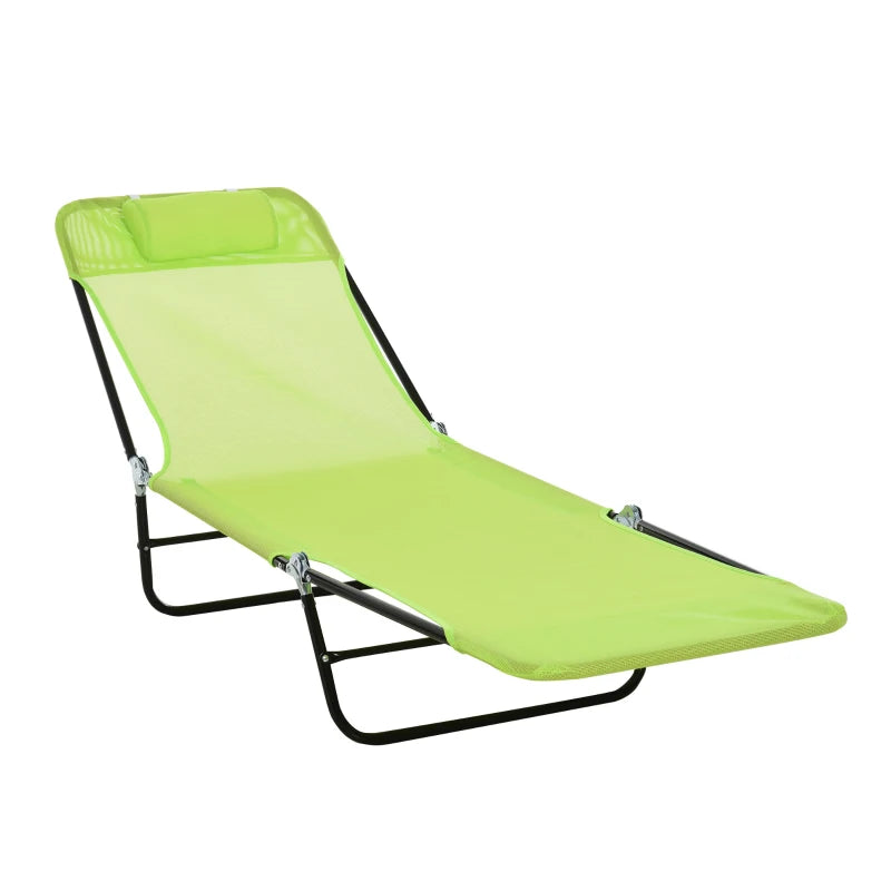 Outsunny Folding Chaise Lounge Pool Chair, Outdoor Sun Tanning Chair with Pillow, Reclining Back, Steel Frame & Breathable Mesh for Beach, Yard, Patio, Beige