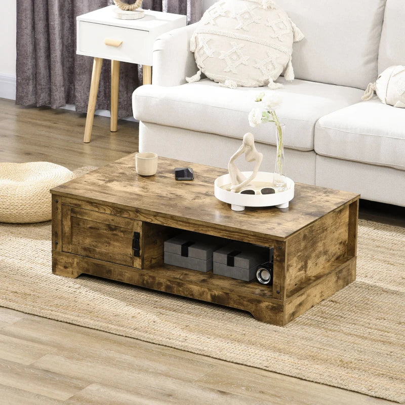 HOMCOM Rustic Coffee Table with Storage, Vintage Coffee Table for Living Room Furniture, Cocktail Table with Cabinet, Open Storage Compartments, Brown