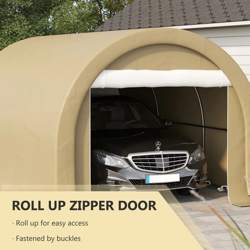 Outsunny 10' x 16' Carport, Heavy Duty Portable Garage / Storage Tent with Large Zippered Door, Anti-UV PE Canopy Cover for Car, Truck, Boat, Motorcycle, Bike, Garden Tools, Outdoor Work, Beige