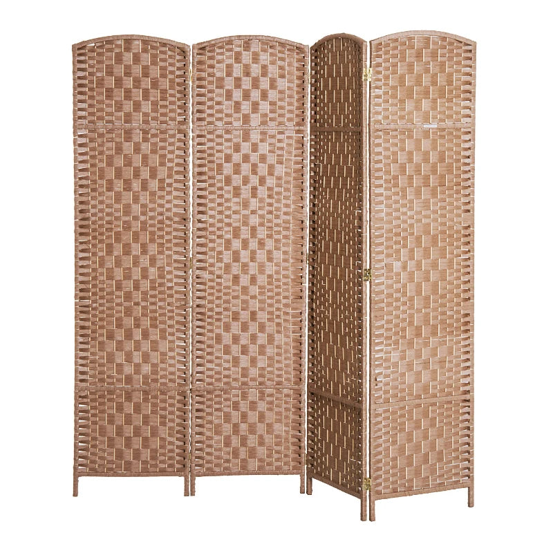 HOMCOM 4 Panel Folding Room Divider, 5.5ft Tall Freestanding Paulownia Wood Wall Divider Panels for Indoor Bedroom Office, Brown