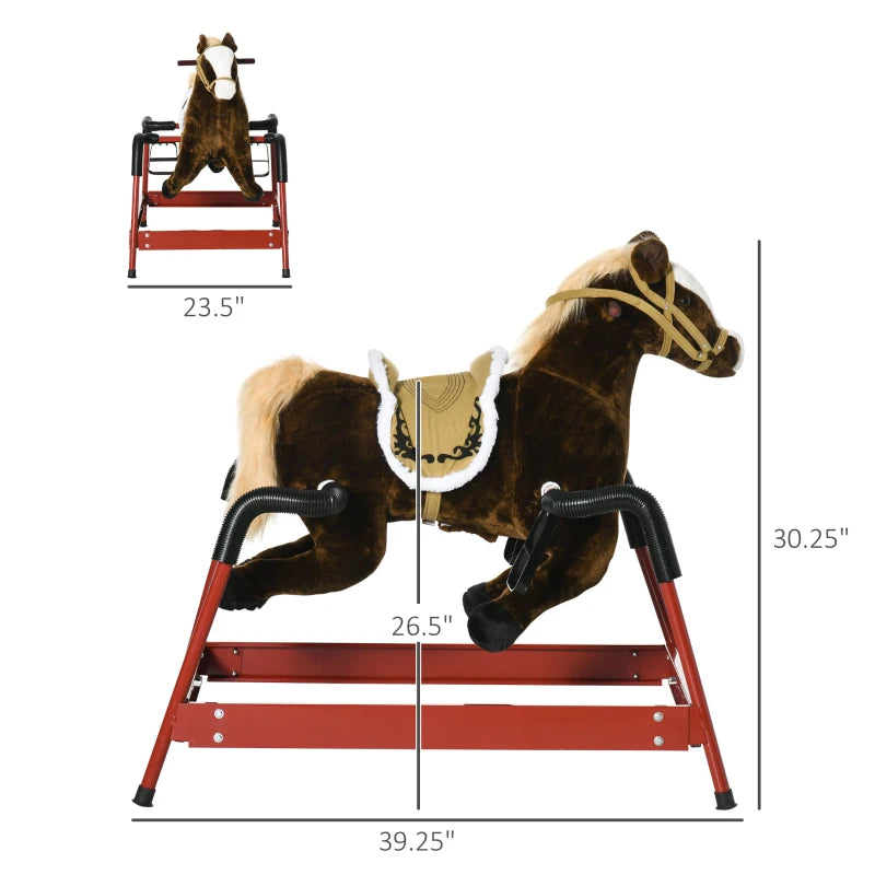 Qaba Ride on Horse, Kids Spring Rocking Horse, Interactive Horse with Realistic Sounds for 5-12 years old, Light Brown