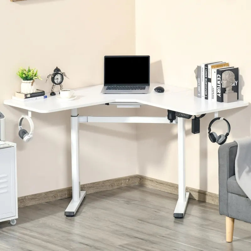 Vinsetto 65.75" Adjustable Height Standing Desk, V-Shaped Computer Desk Workstation for Home, Office, White