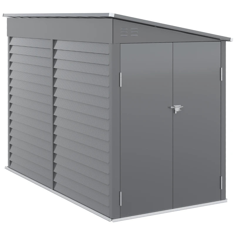 Outsunny 5' x 9' Steel Outdoor Storage Shed, Lean to Shed, Metal Tool House with Floor Foundation, Lockable Doors, Gloves and 2 Air Vents for Backyard, Patio, Lawn