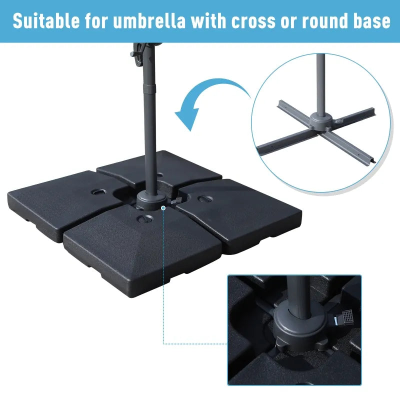 Outsunny 4-Piece Cantilever Offset Umbrella Base Stand Parasol Weights Water, Sand Black