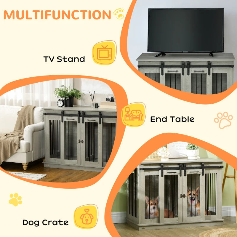PawHut Modern Dog Crate End Table with Divider Panel, Gray