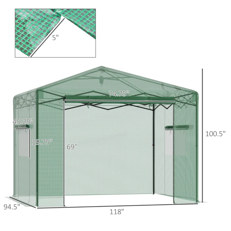 Outsunny 10' x 10' x 8' Portable Pop-up Walk-in Greenhouse with Roll-up Door & 2 Windows for Growing Flowers, Herbs, Vegetables