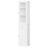 kleankin Tall Bathroom Storage Cabinet, Freestanding Linen Tower with 3-Tier Open Adjustable Shelves, Cupboard and Drawer, Narrow Slim Floor Organizer