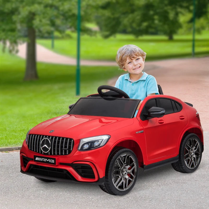 ShopEZ USA 12V Ride On Toy Car for Kids with Remote Control, Mercedes Benz AMG GLC63S Coupe, 2 Speed, with MP3, Electric Light, Horn, Suspension, Red