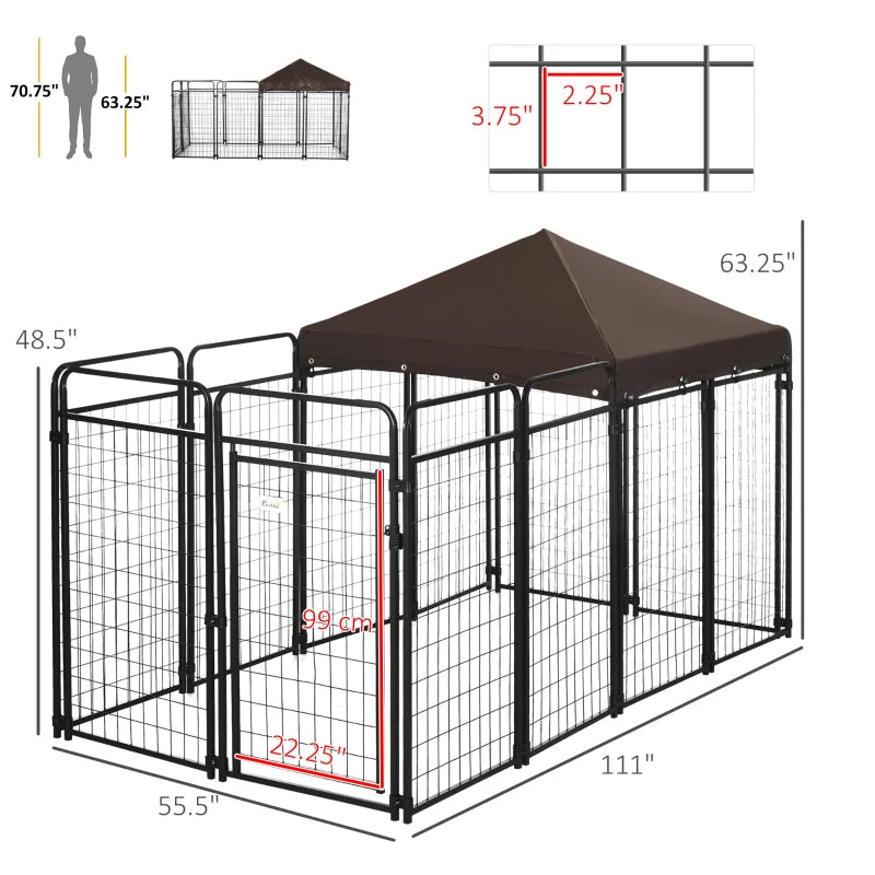 PawHut 4' x 4' Covered Dog Playpen for Small & Medium Size Breeds, Outdoor Dog Run Enclosure for Chickens, Ducks, Locking Exercise Kennel with Heavy-Duty Metal Frame, Black