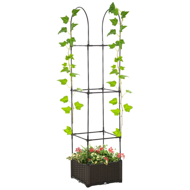 Outsunny Wooden Raised Garden Bed, Planter with Trellis for Vine Climbing and Vegetables, Herbs, and Flowers Growing