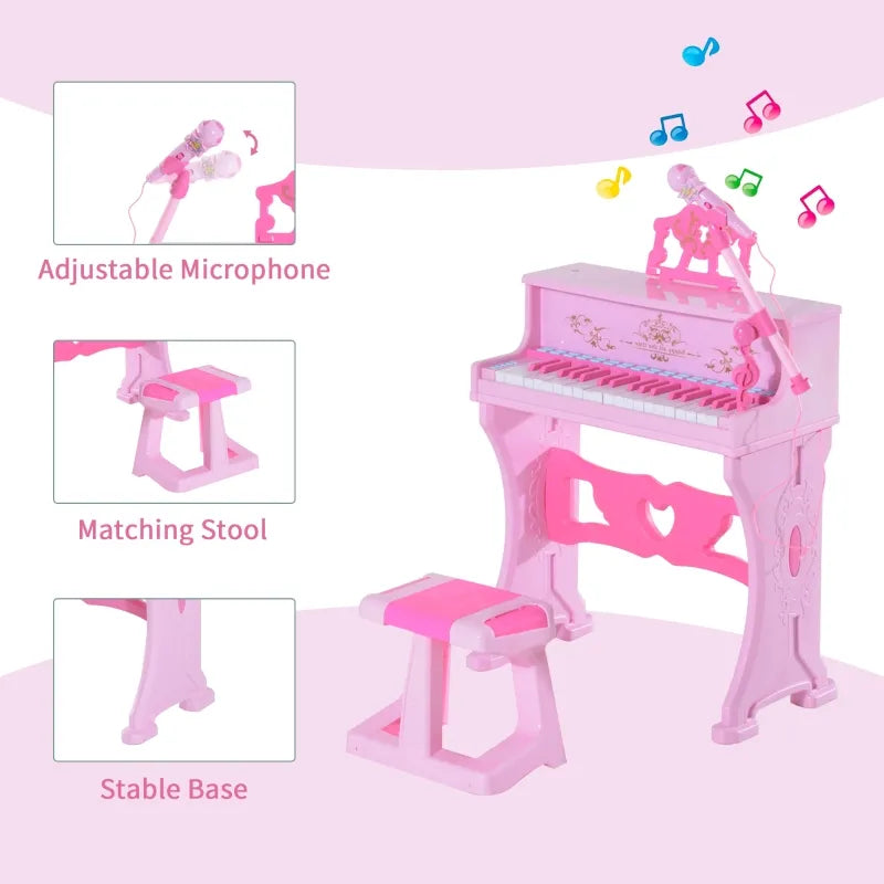 Qaba 32 Key Princess Kids Electronic Keyboard with Stool and Microphone - Pink