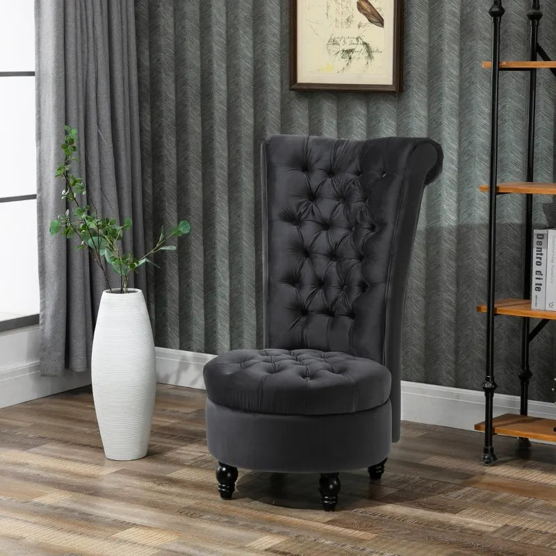 HOMCOM High Back Accent Chair, Upholstered Armless Chair, Retro Button-Tufted Royal Design with Thick Padding and Rubberwood Leg for living Room, Dining room and Bedroom, Black