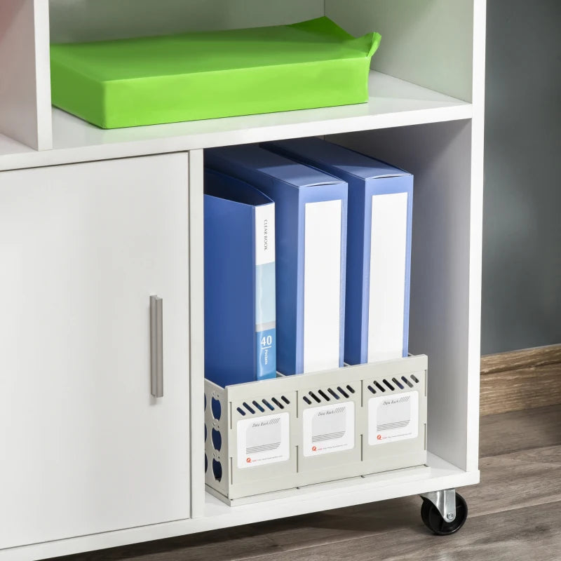 HOMCOM Printer Stand: Mobile Office Cabinet Organizer with Wheels