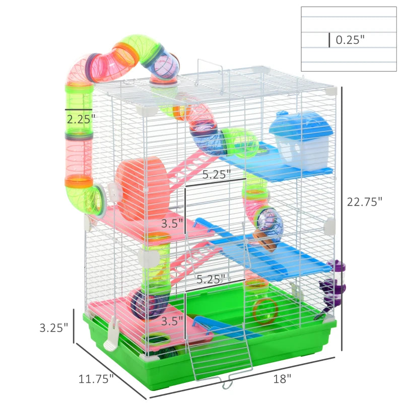 PawHut Extra Large 23" Hamster Cage with Tubes and Tunnels, Portable Carry Handles, Rat House and Habitats Big 5-Tier Design, Includes Exercise Wheel, Water Bottle, Food Dish, Light Blue