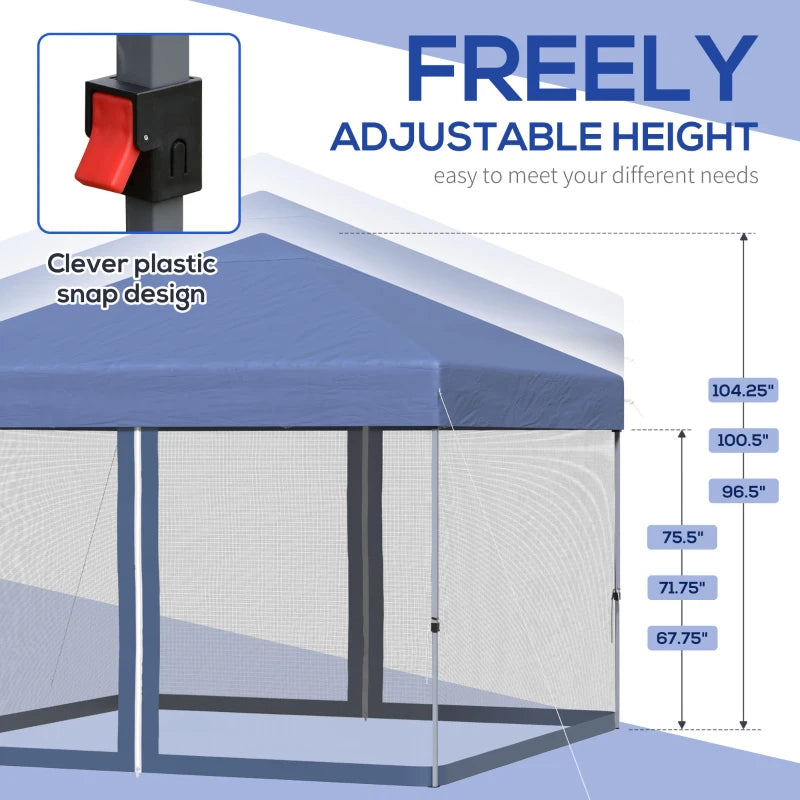 Outsunny 10' x 10' Pop Up Canopy Tent, Tents for Parties with Netting and Wheeled Carry Bag, Height Adjustable Instant Sun Shelter, for Outdoor, Garden, Patio, Blue