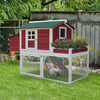 PawHut 63" Wooden Chicken Coop Hen House Poultry Cage for Outdoor Backyard with Raised Garden Bed, Run Area, Nesting Box and Removable Tray, Red