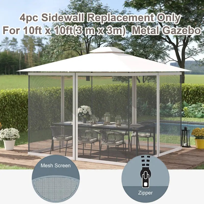 Outsunny 10' x 12' Universal Replacement Mesh Sidewall Netting for Patio Gazebos and Canopy Tents with Zippers, (Sidewall Only) White