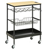 HOMCOM Rolling Kitchen Island Cart with Rubberwood Top and Storage, Black