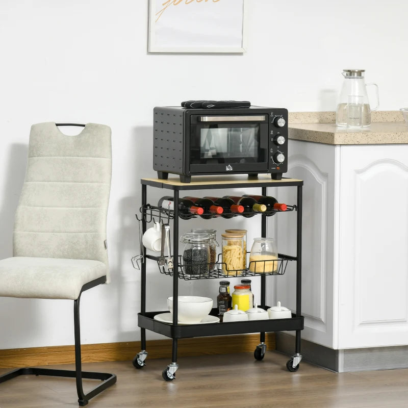 HOMCOM Rolling Kitchen Island with Storage, Kitchen Cart, Utility Trolley with Wine Rack, Shelves, Drawer and Cabinet, Gray