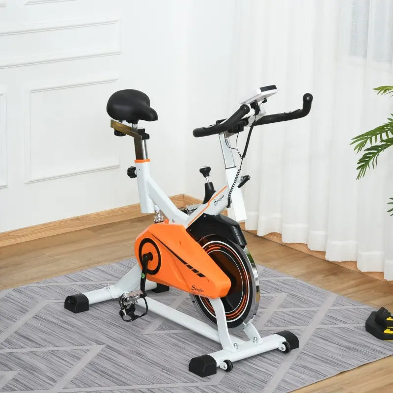 Soozier Exercise Bike, Indoor Cycling Stationary Bike, Belt Drive with Comfortable Cushion, Heart Rate, Adjustable Seat and Handlebar, LCD Monitor for Home Gym Cardio Workout