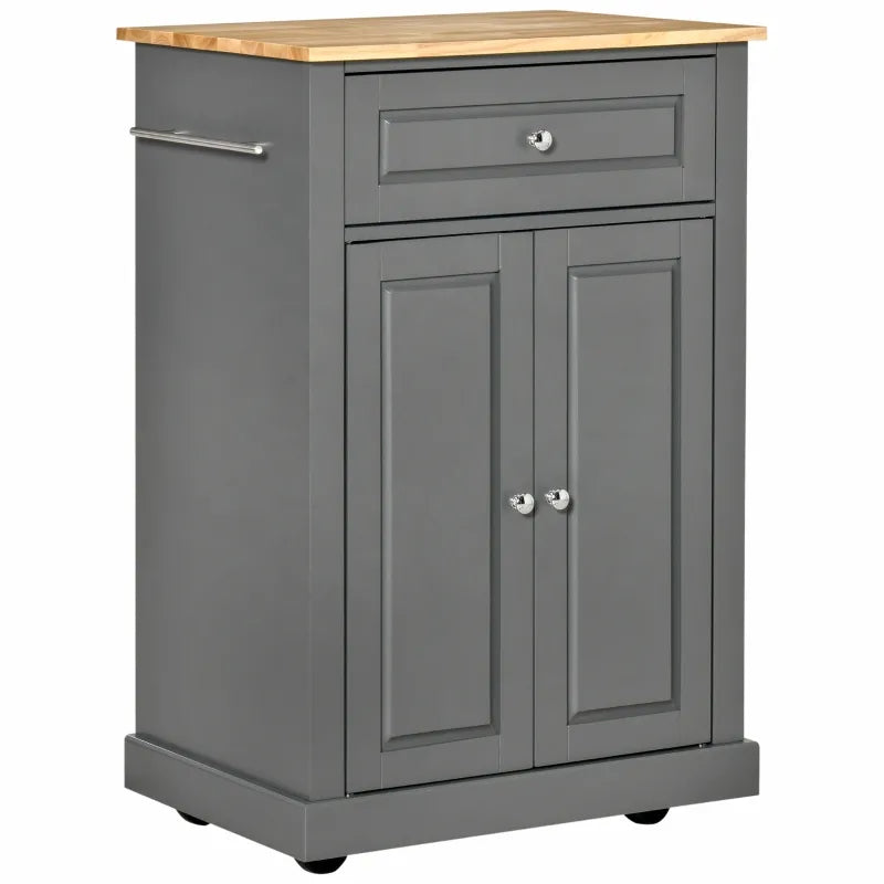 HOMCOM Rolling Kitchen Island Cart, Portable Serving Trolley Table with Drawer, Adjustable Shelf and 2 Towel Racks, Grey