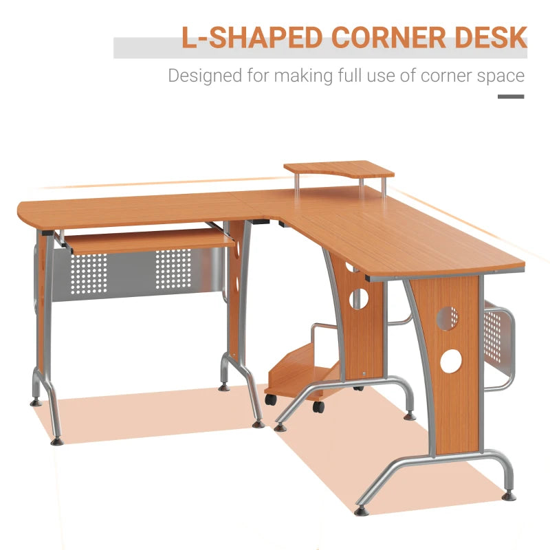 HOMCOM L-Shaped Corner Computer Office Desk with Hutch  Storage  and Keyboard Tray