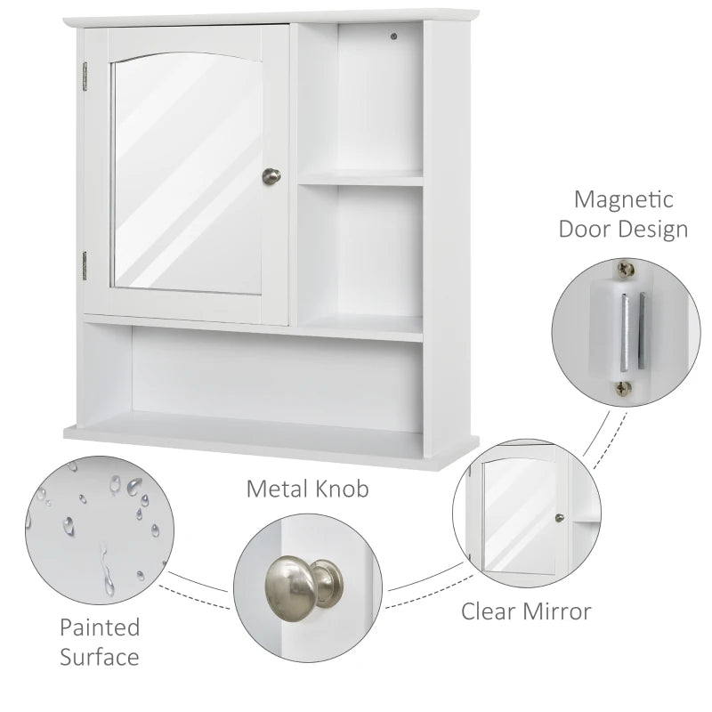 kleankin Bathroom Medicine Cabinet with Mirror, Wall-Mounted Bathroom Cabinet with Adjustable Shelf for Living Room and Laundry Room, White