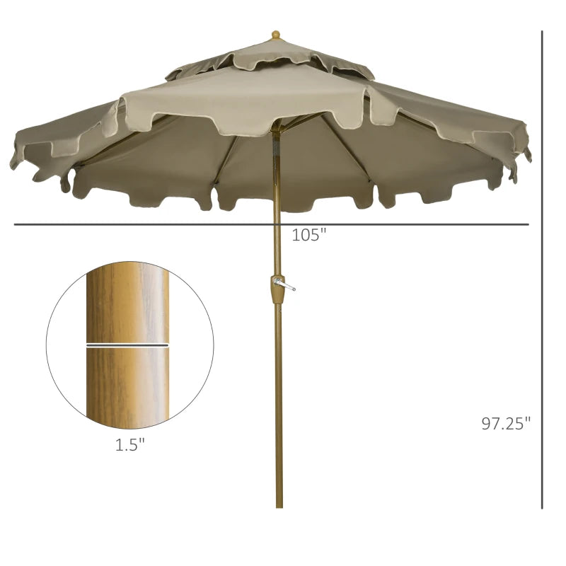 Outsunny 9ft Patio Umbrella with Push Button Tilt and Crank, Outdoor Market Table Umbrella with Fringed Tassles and 8 Ribs, for Garden, Deck, Pool, Cream White