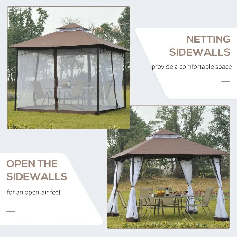 Outsunny 10' x 10' Steel Outdoor Garden Patio Gazebo Canopy with Mosquito Netting Walls
