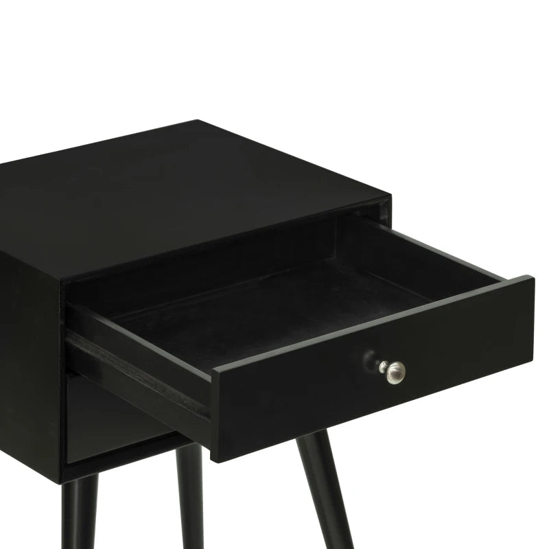 HOMCOM Side Table, Modern End Table with 2 Pull Out Drawers, Bedside Table with Display Tabletop and Solid Acacia Legs, Black