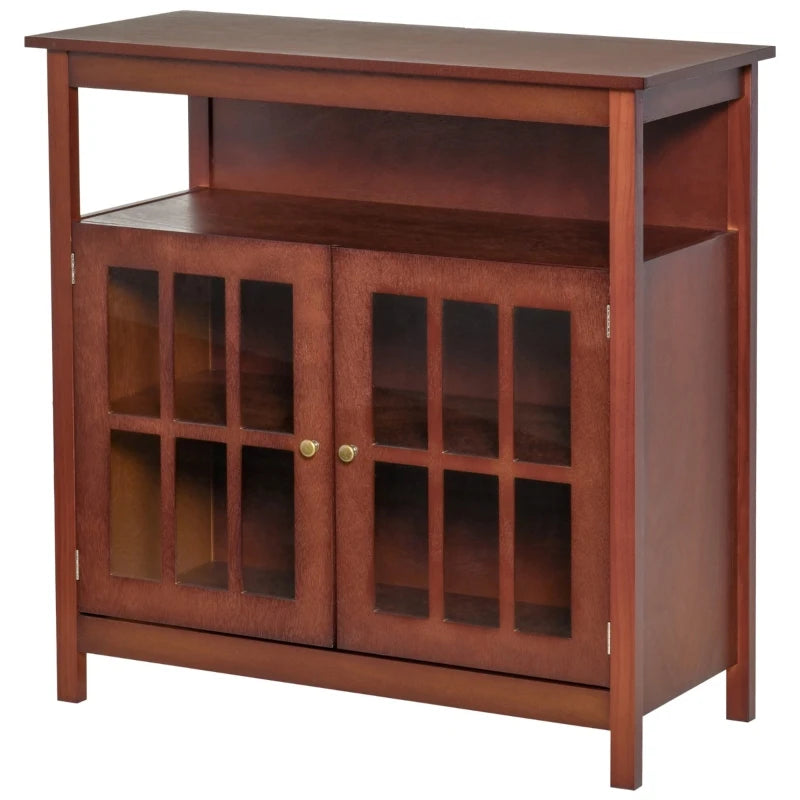 HOMCOM Kitchen Sideboard, Storage Buffet Cabinet with Open Shelf, Glass Door Cabinet and Adjustable Shelf for Living Room, Cherry